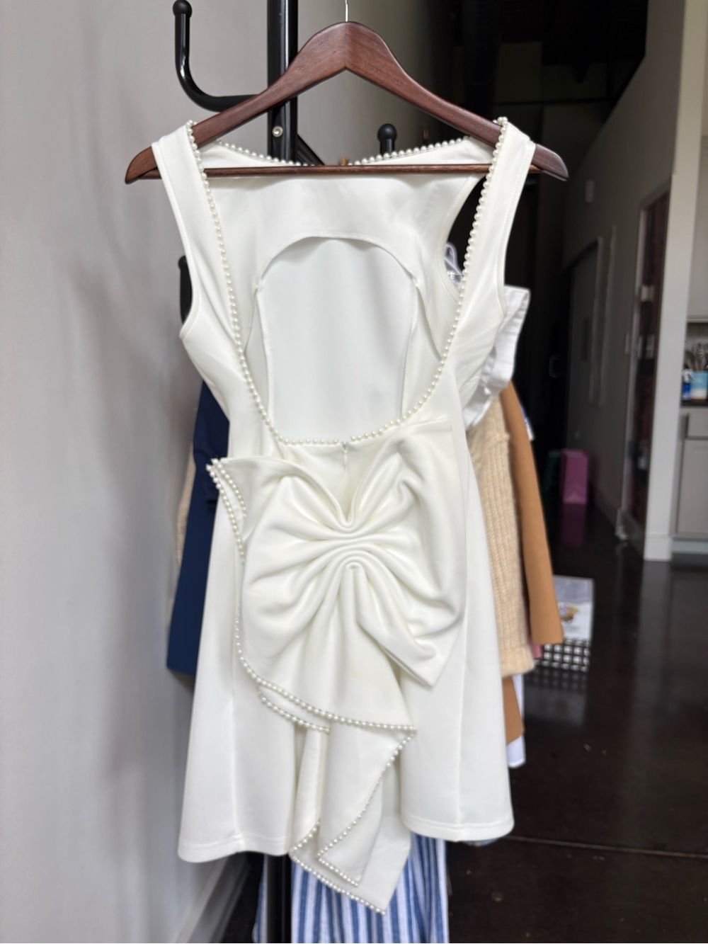 SHEIN White Pearl-Trim A-Line Mini Dress - Picture 2 of 5